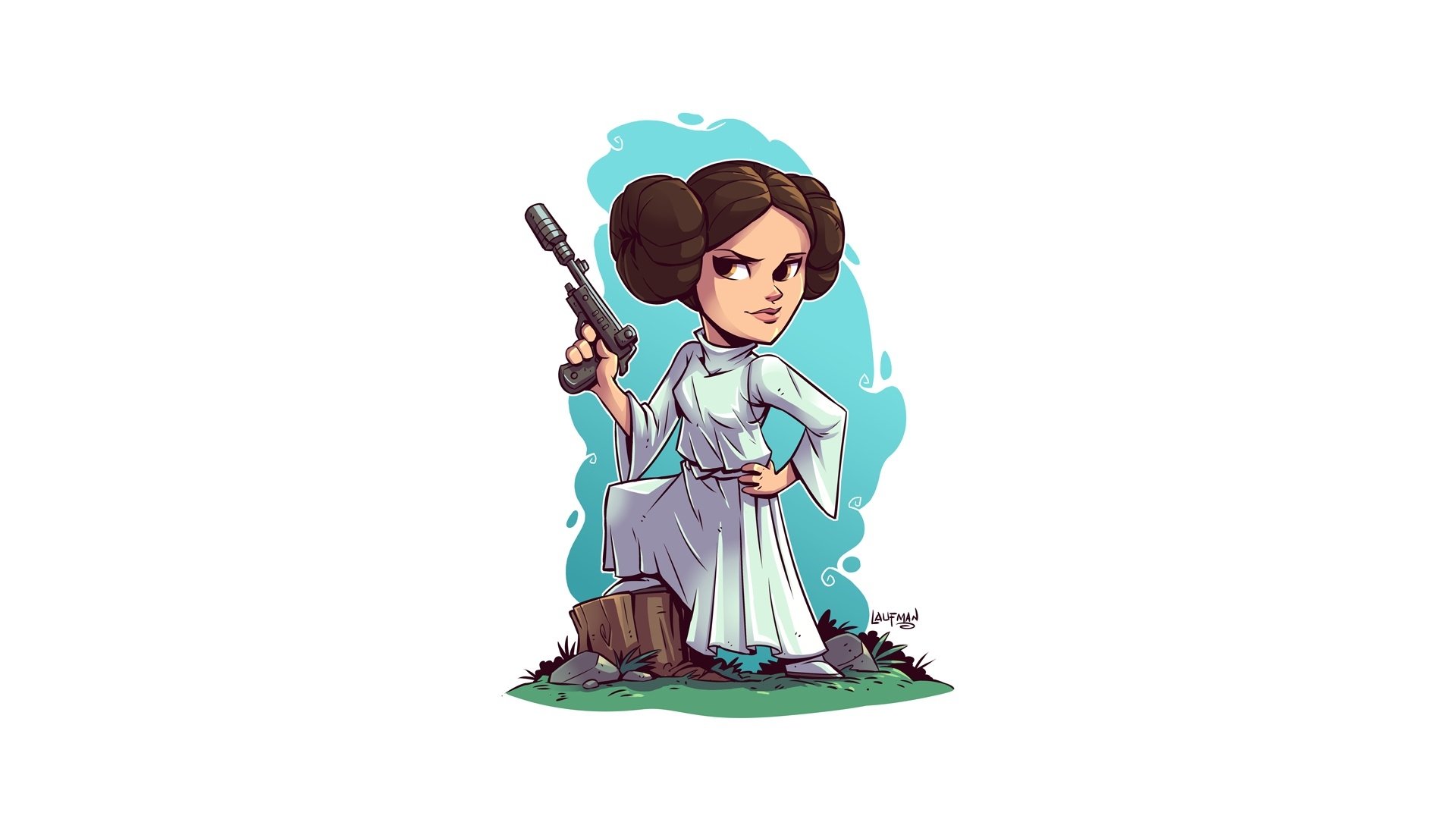 HD PC desktop wallpaper featuring a stylized Princess Leia Organa from Star Wars, depicted in a sci-fi themed cartoon art style.
