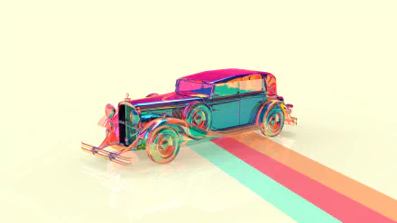 HD PC desktop wallpaper featuring a stylized vintage Maybach vehicle with vibrant, overlapping red, blue, and cyan color effects on a light background.