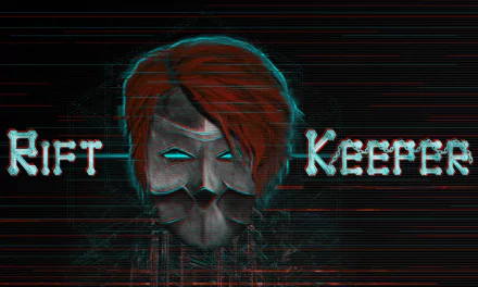 HD wallpaper featuring a stylized, glitch-art depiction of a figure with the text Rift Keeper for a desktop background.