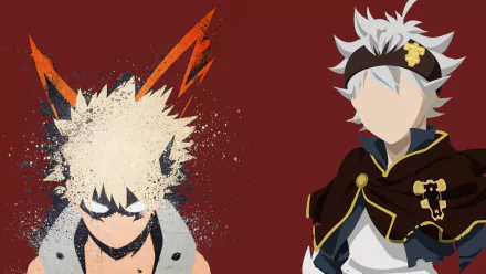 HD PC desktop wallpaper featuring minimalist crossover art of Katsuki Bakugou from My Hero Academia and Asta from Black Clover.