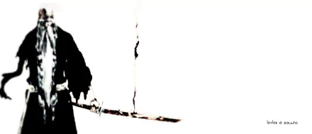 2K Quad HD PC wallpaper of Genryūsai Shigekuni Yamamoto from Bleach — high-contrast anime silhouette wielding his long blade against a stark white background.