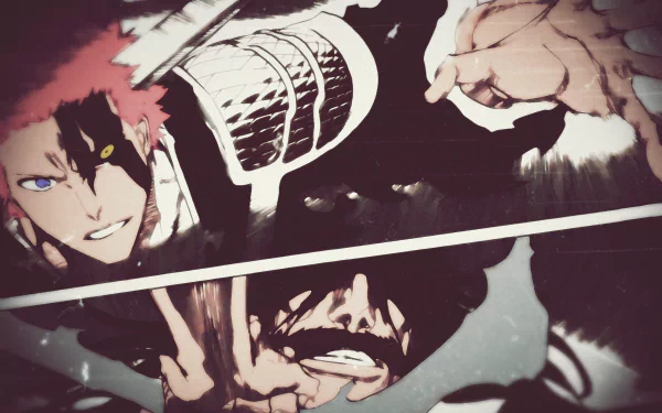 HD desktop wallpaper featuring Ichigo Kurosaki and Yhwach from the anime Bleach in an intense battle scene. The image showcases dynamic action and detailed artwork.