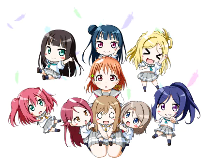 chibi Mari Ohara Kanan Matsuura Dia Kurosawa Ruby Kurosawa Yoshiko Tsushima Hanamaru Kunikida Riko Sakurauchi You Watanabe Chika Takami Anime Love Live! Sunshine!! HD Desktop Wallpaper | Background Image