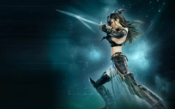 A striking HD desktop wallpaper featuring a character from the video game SpellForce: The Order of Dawn, wielding a sword against a mystical backdrop.
