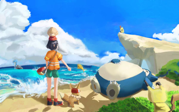 Snorlax (Pokémon) Eevee (Pokémon) Selene (Pokémon) video game Pokémon: Sun and Moon HD Desktop Wallpaper | Background Image