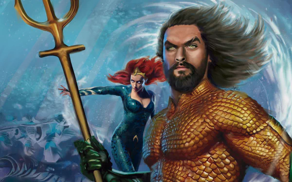 HD PC wallpaper featuring Aquaman and Mera from DC Comics, showcasing vibrant underwater colors and dynamic poses for an epic comic-based background.