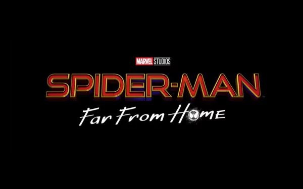HD PC desktop wallpaper featuring the Spider-Man: Far From Home movie logo by Marvel Studios on a black background.