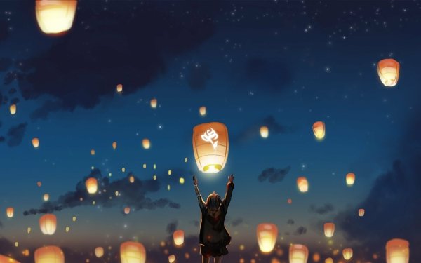 Anime Night Sky Lantern HD Wallpaper | Background Image
