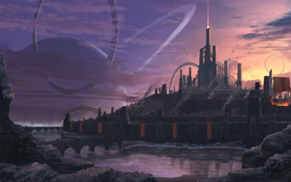 beam river fantasy city HD Desktop Wallpaper | Background Image