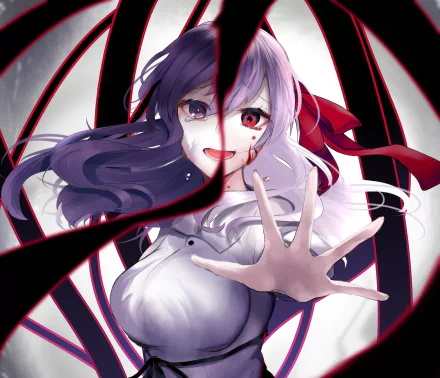 HD anime desktop wallpaper featuring Sakura Matou from Fate/stay Night Movie: Heaven's Feel, portrayed with split expressions and dynamic dark-red accents.