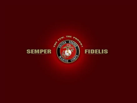 HD desktop wallpaper featuring the United States Marine Corps logo with the motto Semper Fidelis on a bold red background. A tribute to military service and dedication.