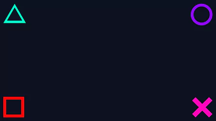 Colorful neon PlayStation symbols on a black background make a striking 4K Ultra HD PC desktop wallpaper for video game fans.