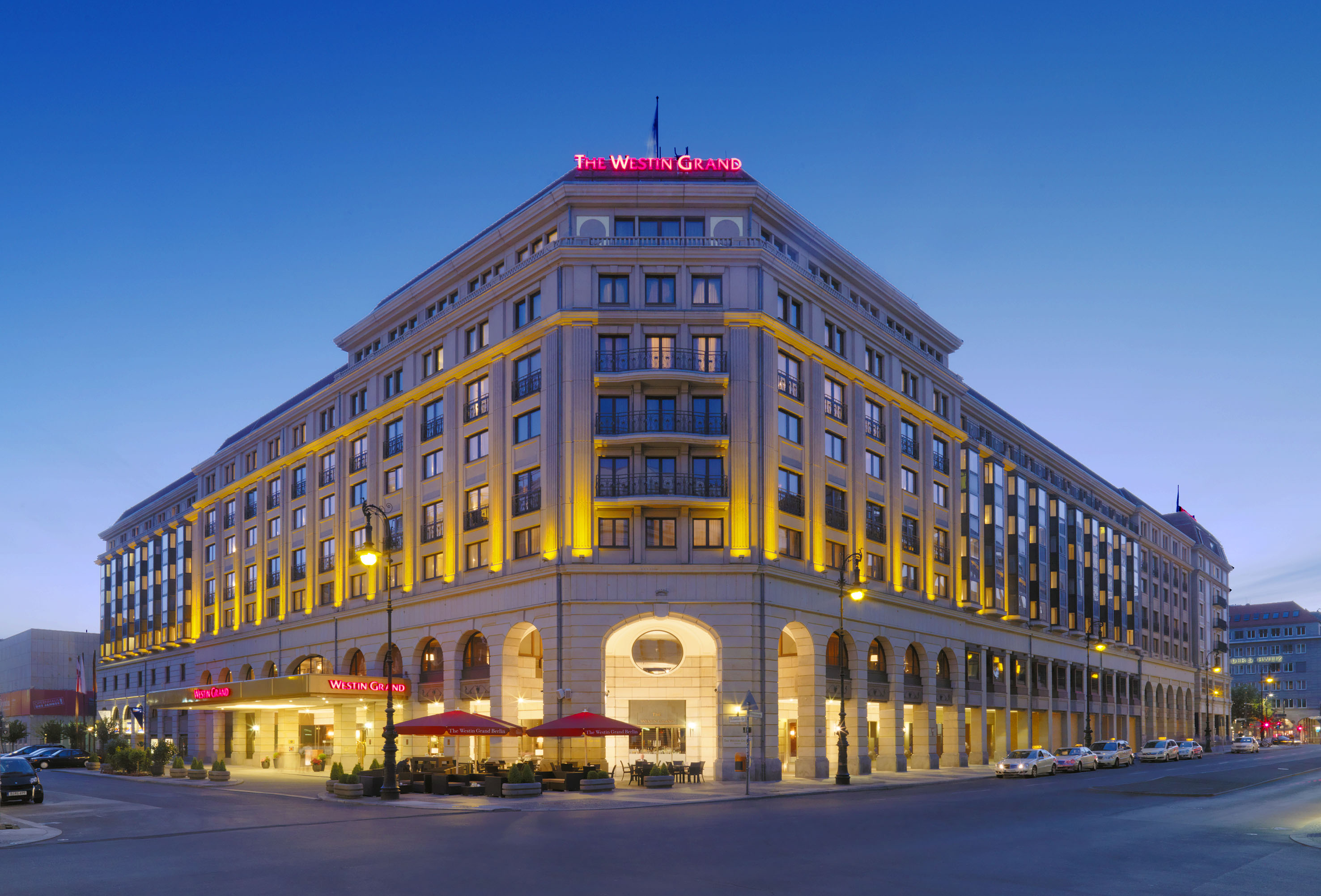 The Westin Grand hotel exterior in Berlin, Germany.
