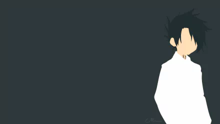 Minimalist vector artwork of Ray from The Promised Neverland anime, featured on a dark background. The image is a high-definition desktop wallpaper and background.