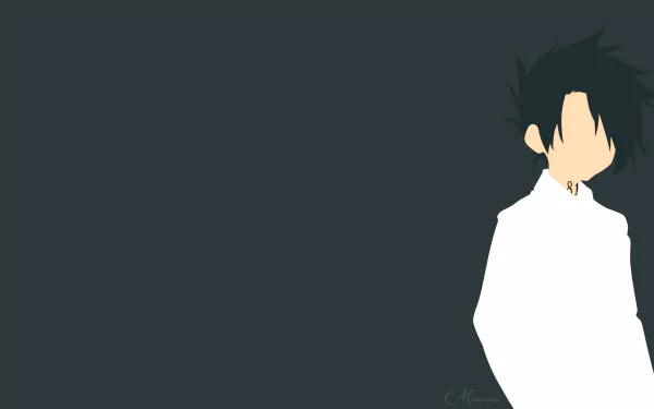 Minimalist vector artwork of Ray from The Promised Neverland anime, featured on a dark background. The image is a high-definition desktop wallpaper and background.