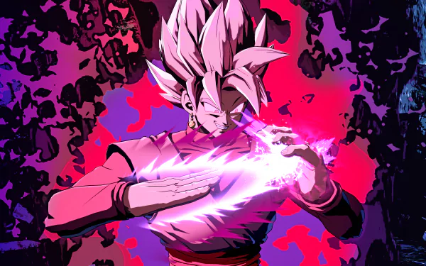 4K Ultra HD desktop wallpaper of Super Saiyan Rosé Black Goku from Dragon Ball Super, featuring dynamic energy effects from the Dragon Ball FighterZ video game.