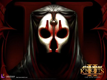 Darth Nihilus from the video game Star Wars Knights of the Old Republic II, depicted with a striking, mask-like face in a dark, ominous setting as an HD PC desktop wallpaper.