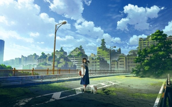 Anime Original Dog Ruin City HD Wallpaper | Background Image