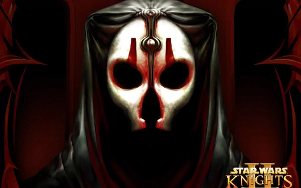 Darth Nihilus from the video game Star Wars Knights of the Old Republic II, depicted with a striking, mask-like face in a dark, ominous setting as an HD PC desktop wallpaper.