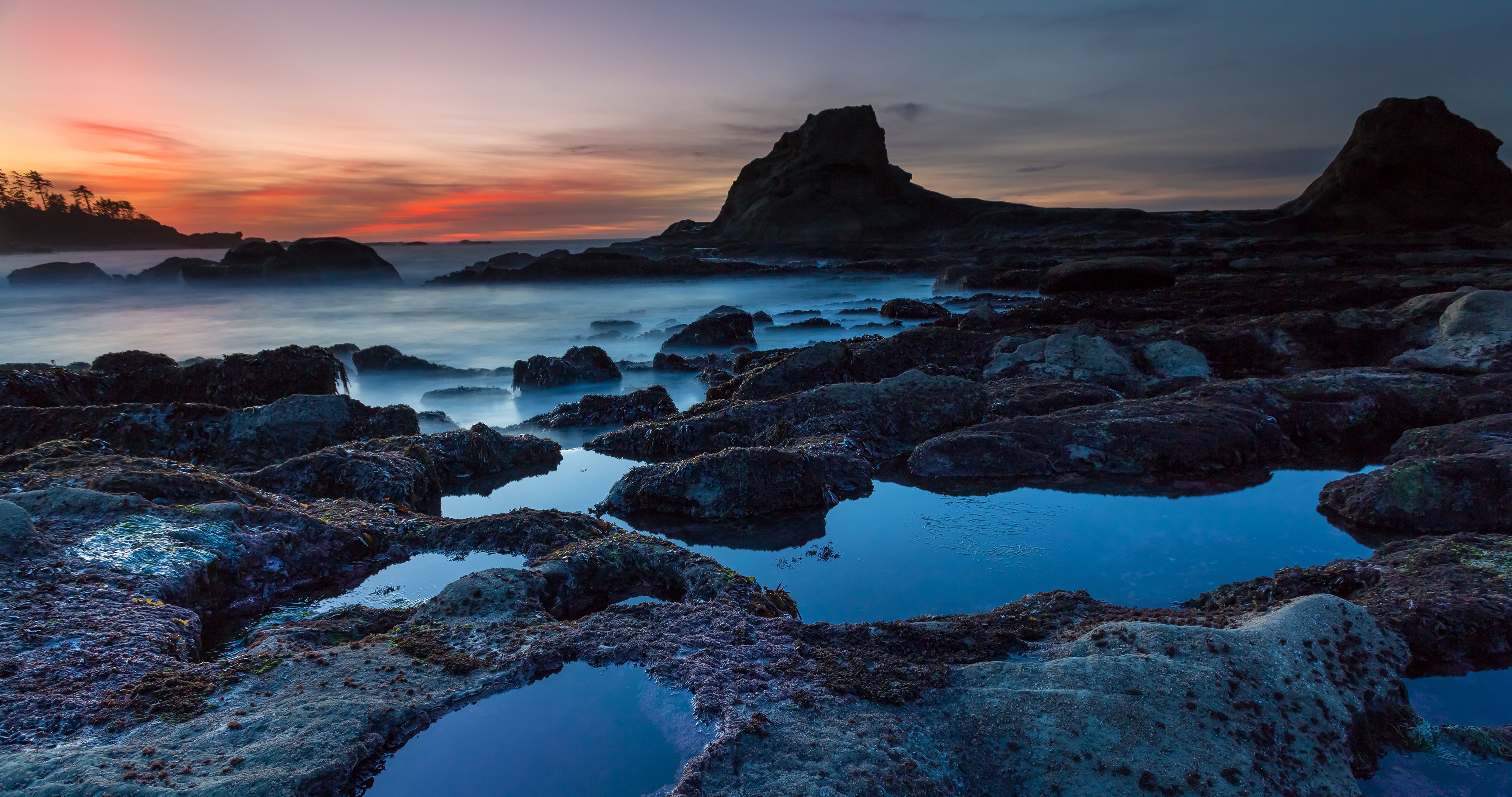Download Rock Pool Sunset Nature Seascape 4k Ultra HD Wallpaper