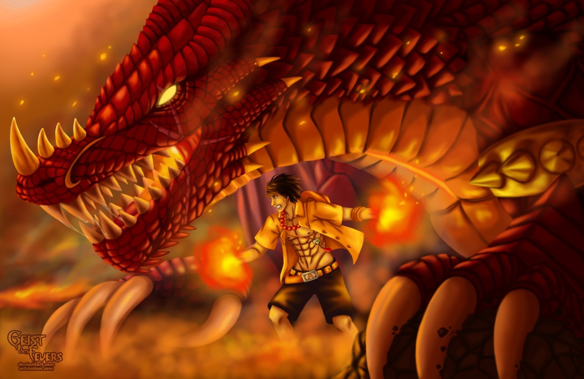 Download Dragon Portgas D. Ace Anime One Piece HD Wallpaper by GeistdesFeuers