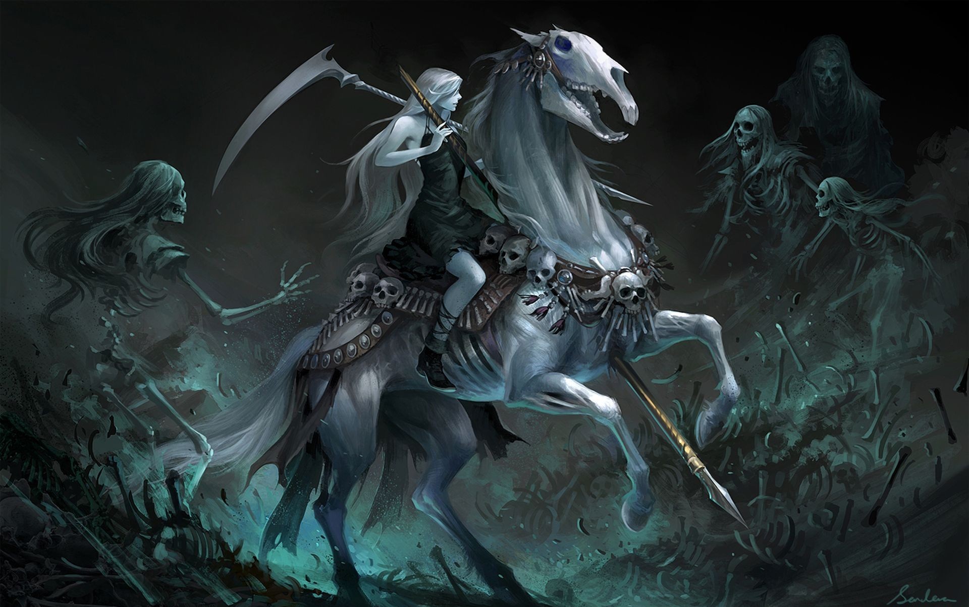 Download scythe undead skeleton horse dark woman hd wallpaper by sandara