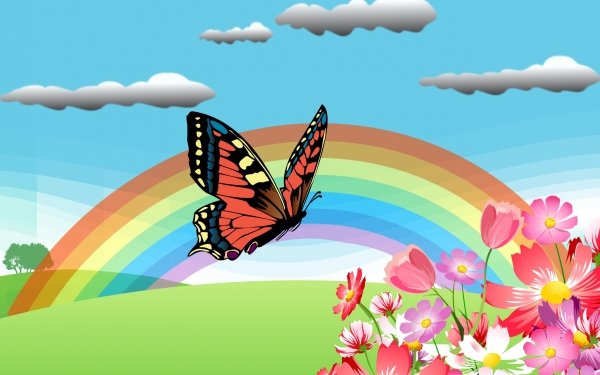Artistic Spring Rainbow Butterfly Flower HD Wallpaper | Background Image