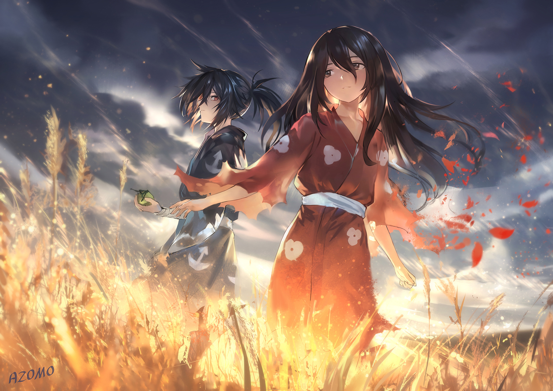 Epic Dororo HD Wallpaper: Mio and Hyakkimaru in the Fields by azomo