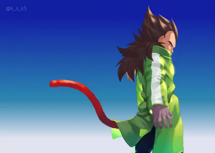 HD desktop wallpaper featuring Vegeta in his Super Saiyan 4 form from Dragon Ball GT, set against a clear blue sky background.