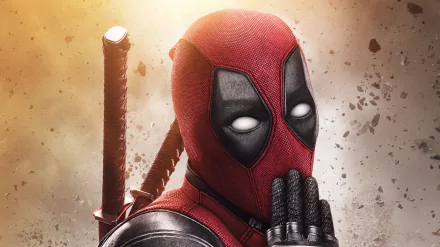 Deadpool from Deadpool 2 movie in a striking 4K Ultra HD PC desktop wallpaper, featuring the masked antihero with swords on his back against a glowing background.