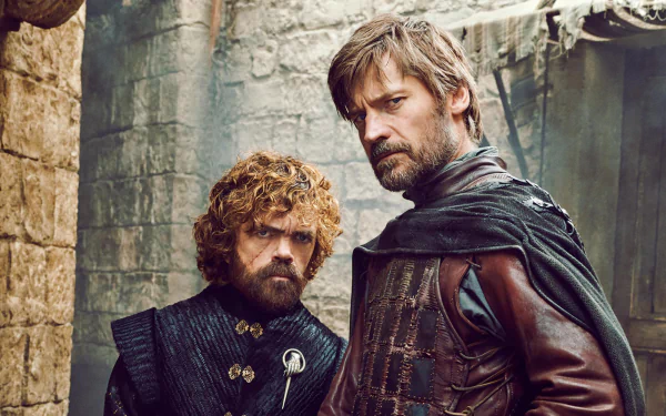 HD desktop wallpaper featuring Nikolaj Coster-Waldau as Jaime Lannister and Peter Dinklage as Tyrion Lannister from the TV show Game of Thrones.