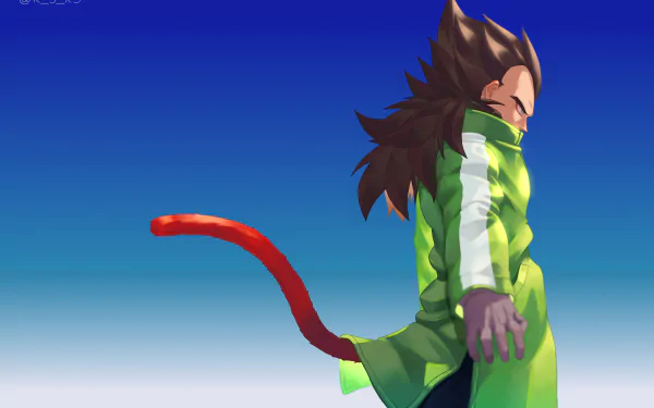 HD desktop wallpaper featuring Vegeta in his Super Saiyan 4 form from Dragon Ball GT, set against a clear blue sky background.