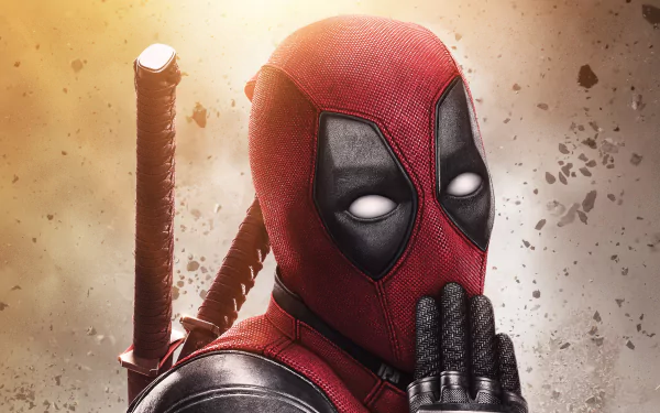 Deadpool from Deadpool 2 movie in a striking 4K Ultra HD PC desktop wallpaper, featuring the masked antihero with swords on his back against a glowing background.