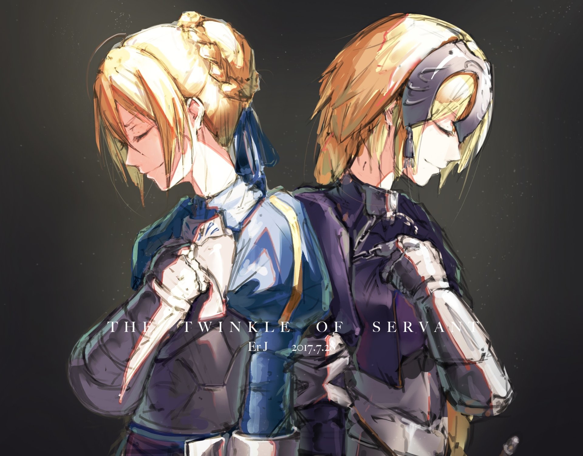 HD anime wallpaper featuring Ruler and Saber from Fate/Grand Order, showcasing Artoria Pendragon and Jeanne d'Arc in detailed character art from the Fate series.