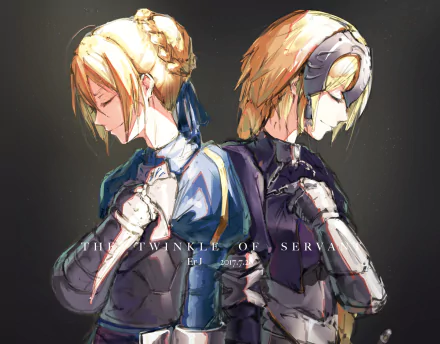 HD anime wallpaper featuring Ruler and Saber from Fate/Grand Order, showcasing Artoria Pendragon and Jeanne d'Arc in detailed character art from the Fate series.