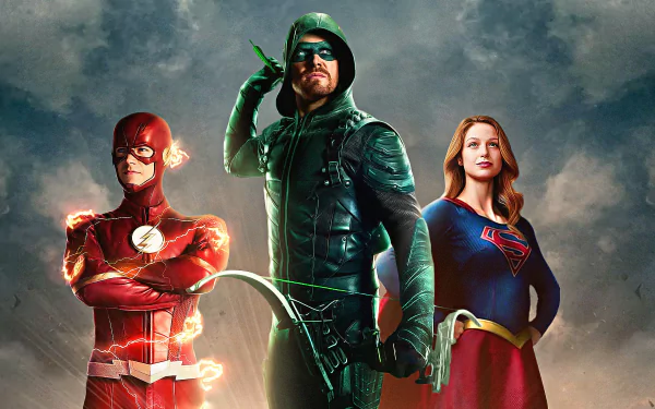 Kara Danvers Arrowverse Oliver Queen Barry Allen Green Arrow Arrow (DC Comics) Supergirl Flash TV Show crossover HD Desktop Wallpaper | Background Image