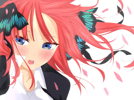 HD PC desktop wallpaper featuring Nino Nakano, an anime character from The Quintessential Quintuplets, with vibrant pink hair and expressive blue eyes.