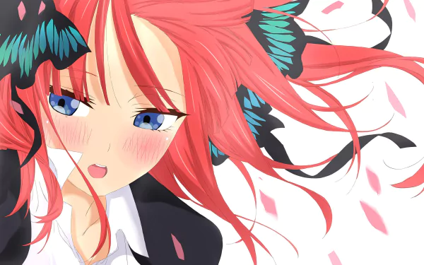 HD PC desktop wallpaper featuring Nino Nakano, an anime character from The Quintessential Quintuplets, with vibrant pink hair and expressive blue eyes.