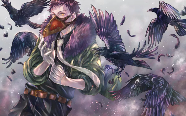 HD PC desktop wallpaper featuring Kai Chisaki (Overhaul) from My Hero Academia surrounded by dark crows in an anime-style illustration.