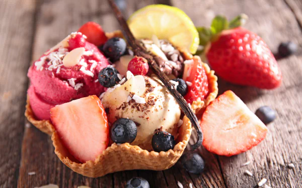 berry fruit waffle cone food ice cream HD Desktop Wallpaper | Background Image