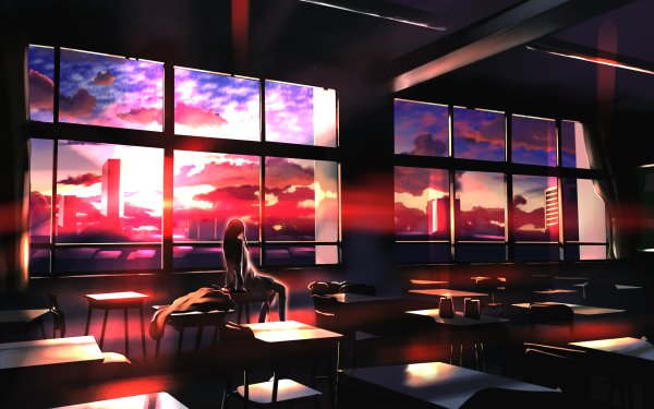 Anime Room Sunset HD Wallpaper | Background Image