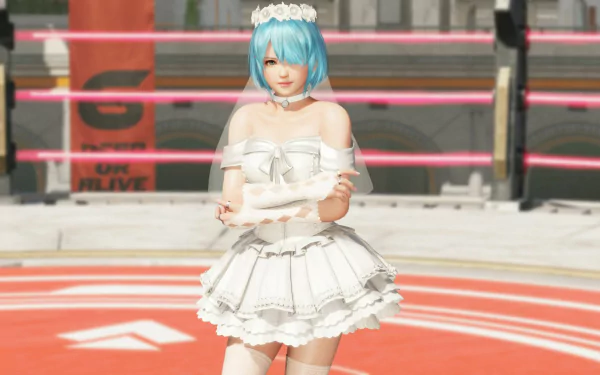 HD wallpaper featuring Nico from Dead or Alive 6, posing in a white costume in a fighting ring setting.